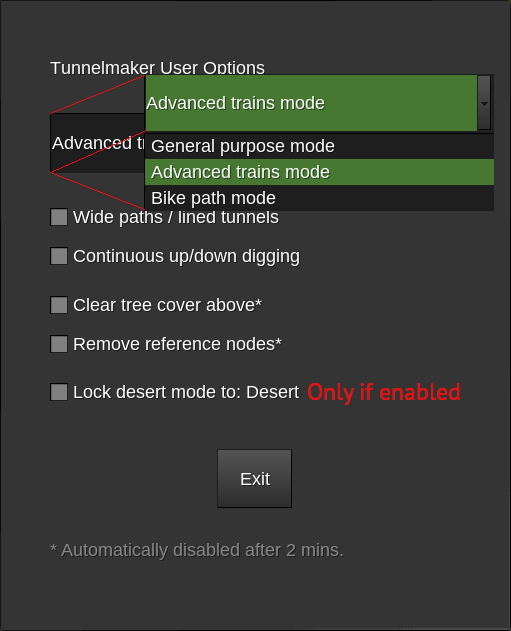 Tunnelmaker User Options