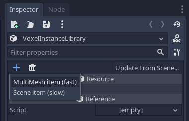 Screenshot of the VoxelInstanceLibrary menu