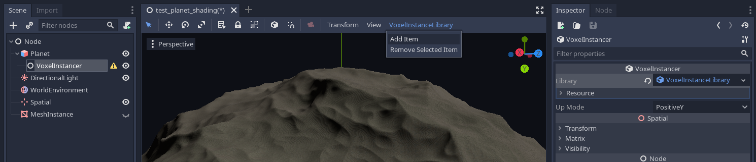 Screenshot of the VoxelInstanceLibrary menu