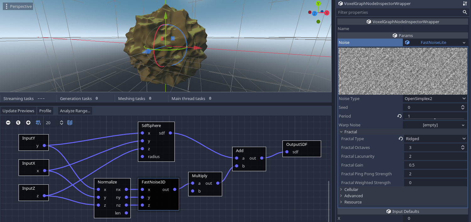 Voxel graph sdf sphere with height noise