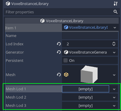 Screenshot of mesh LOD properties