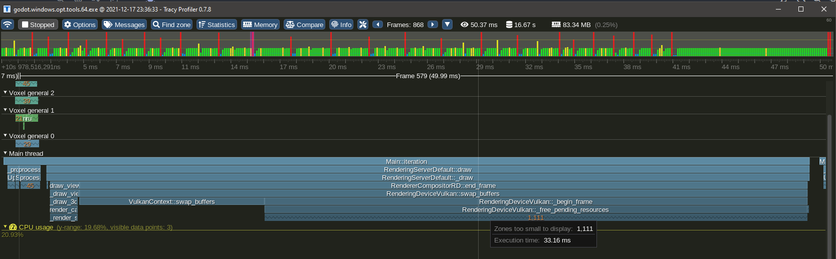 Screenshot of Tracy profiler showing slow buffer deallocation