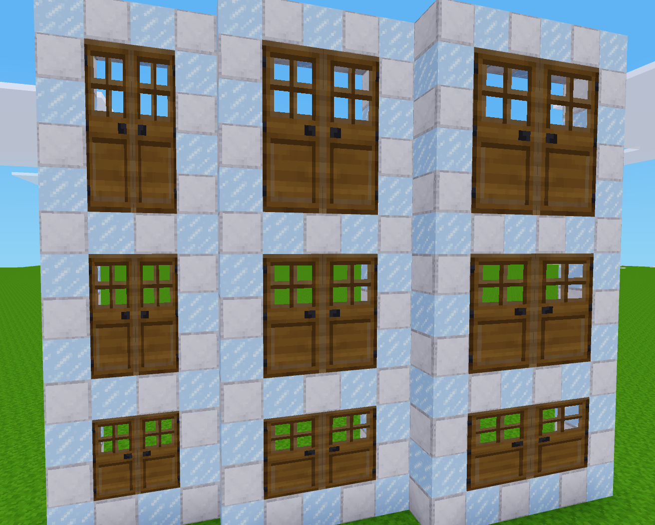 All new door variations laid out in a three by three grid, with alternating blocks aroud the border to make it clear how big they are